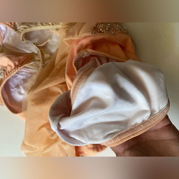 Glamour solo custom dance costume lyrical peach rhinestone mesh dress CXL adu XS - Picture 9 of 10